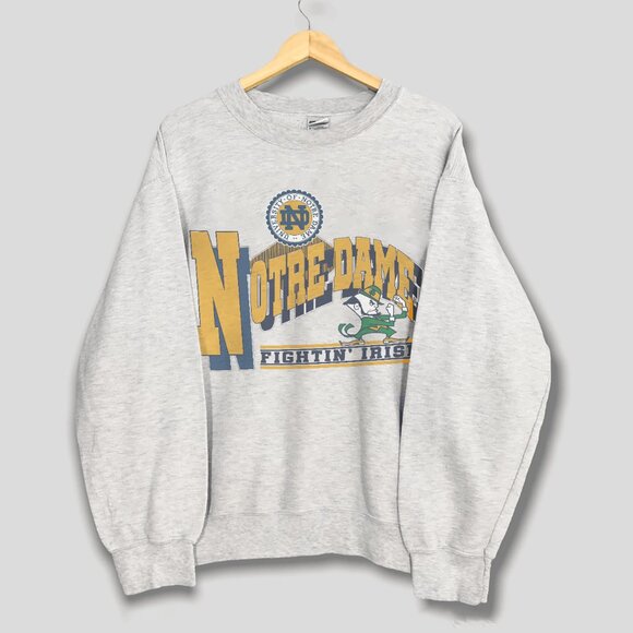Vintage 90s Notre Dame Fighting Irish Sweatshirt, University of Notre Dame Shirt - Picture 1 of 2